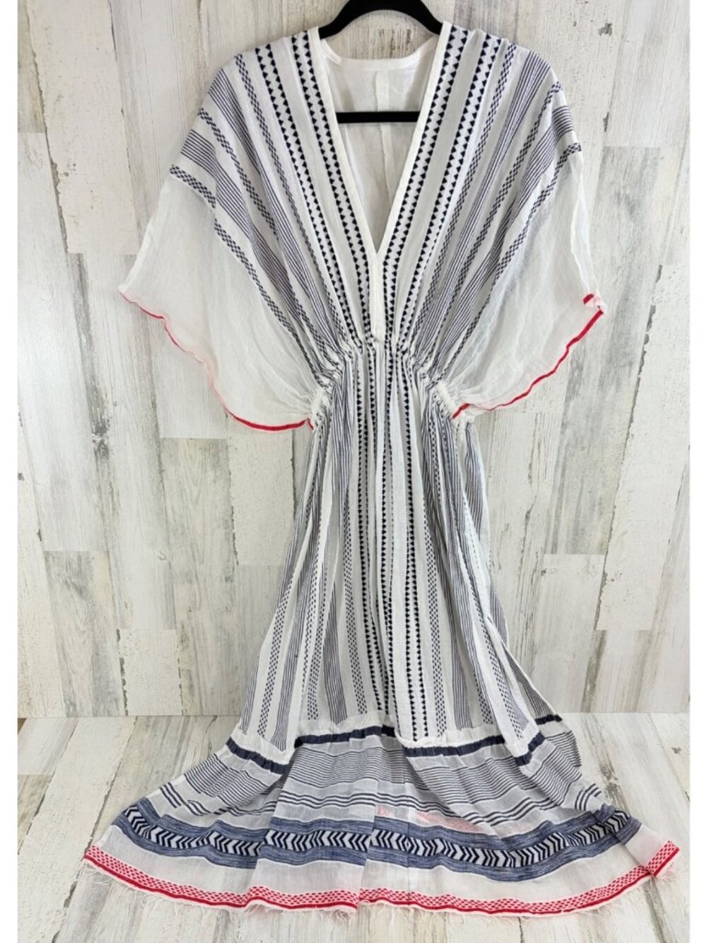 Lemlem Size L Yeshi Plunge Neck Dress Caftan Navy NEW